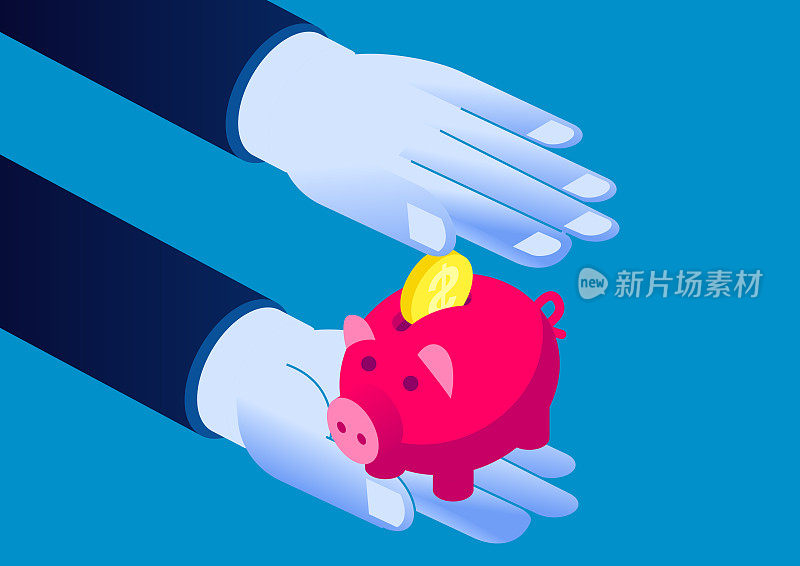 Property and savings protection, two hands protect the piggy bank against disasters and dangers